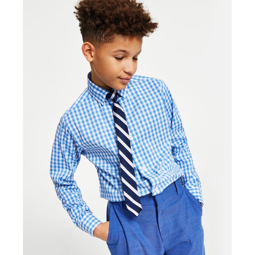 Tommy Hilfiger Boys 2-Pc Long-Sleeve Stretch Gingham Shirt & Bow Tie Set Size 18